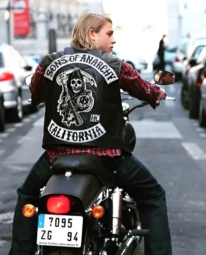 【MORE THAN BLACK】25SS★ LOGO BIKER SLEEVELESS Sleeveless Sons Of Anarchy Black Biker Leather Jacket