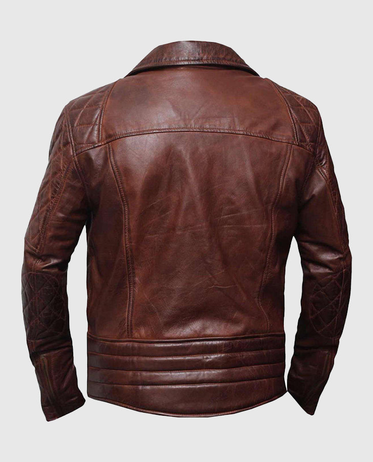 Men's Diamond Quilted Brown Biker Leather Jacket
