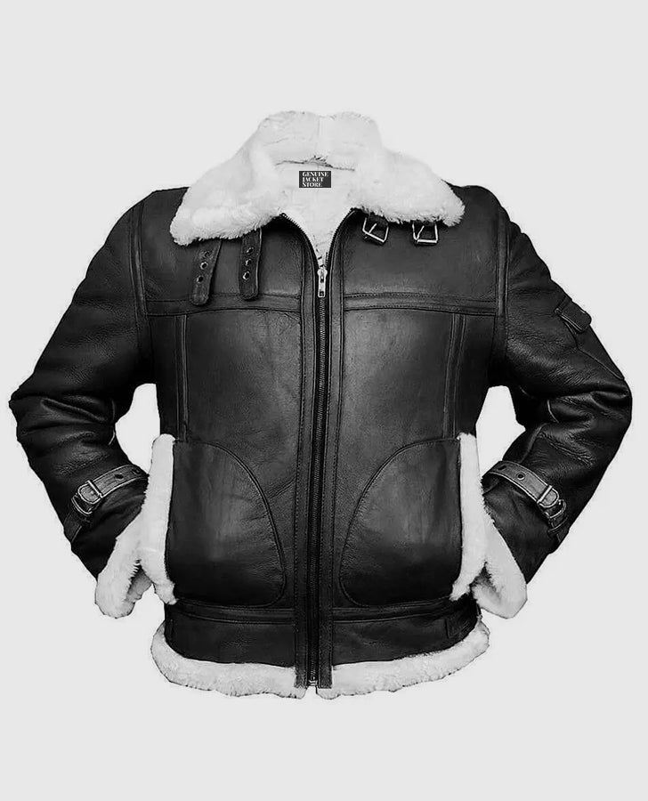 Men's RAF B3 Aviator Shearling Bomber Black Jacket GJS
