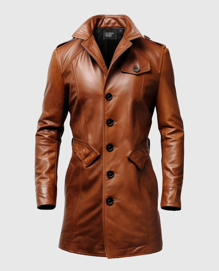 mens long leather overcoats