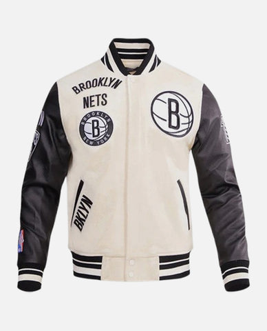 NBA Brooklyn Nets Men's Black & White Varsity Jacket