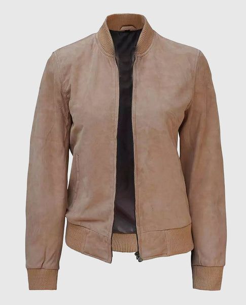 Buy Women s Camel Suede Bomber Jacket