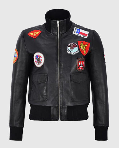 Women's Top Gun Black Bomber Jacket With Badges