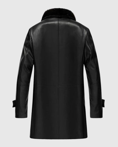 Men's Premium Black Leather Coat With Shearling Collar