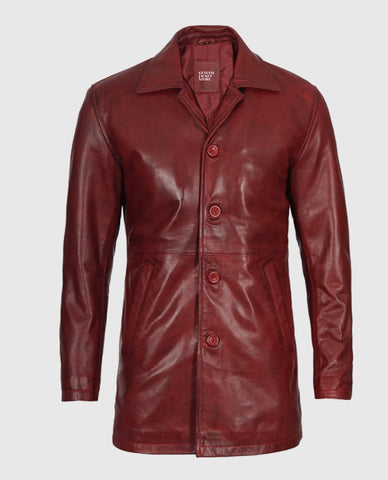 Men's Maroon Real Sheepskin Leather Coat