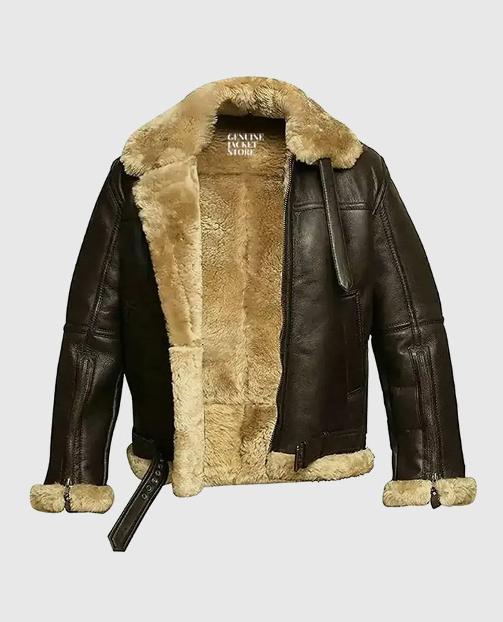 Men's FUR Aviator Flying Pilot Bomber Brown Jacket