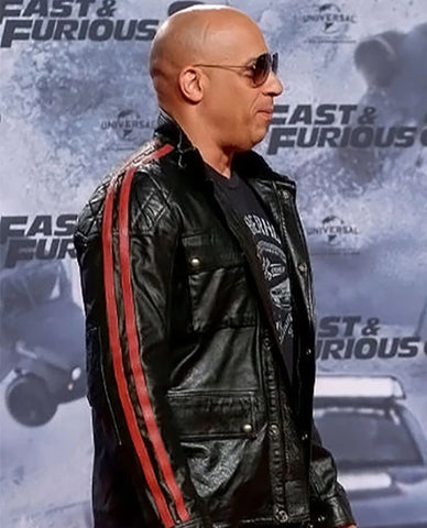 Fast & Furious 8 Vin Diesel Red Stripes Leather Jacket