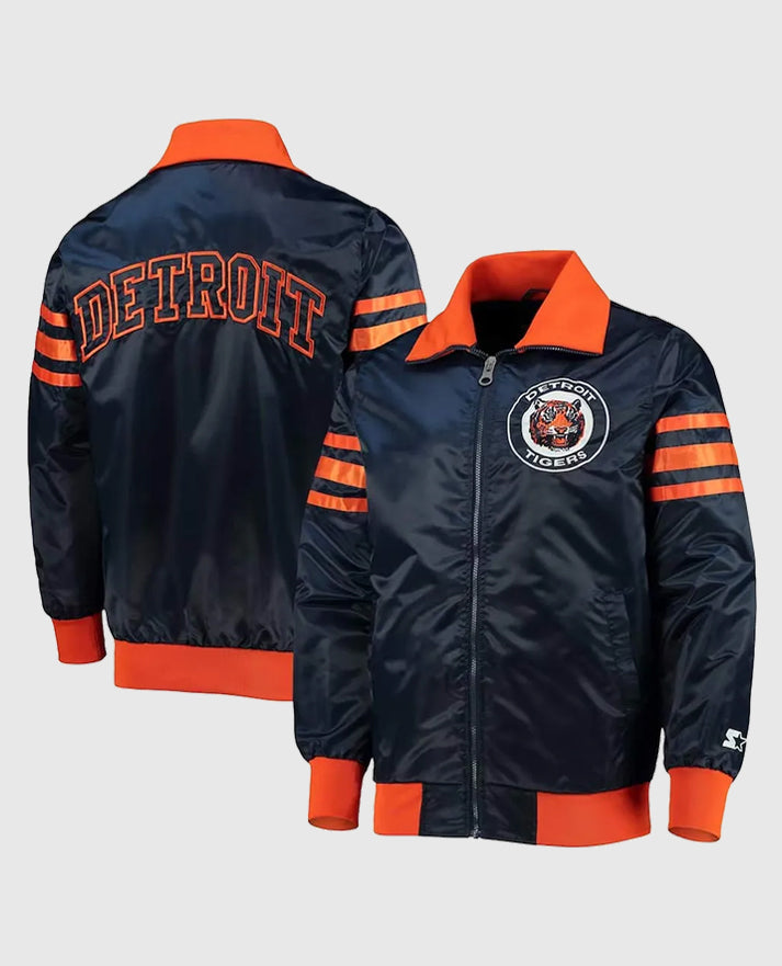 Navy Blue The Captain III Detroit Tigers Satin Jacket