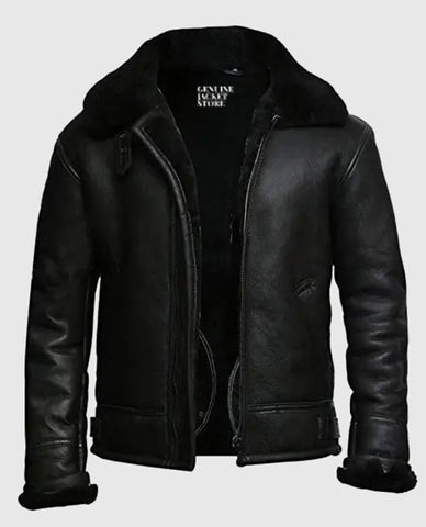 Men's Aviator B3 Black Shearling Sheepskin Jacket