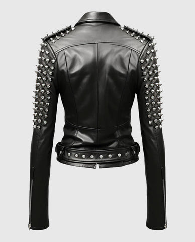 Women's Black Stud Biker Leather Jacket