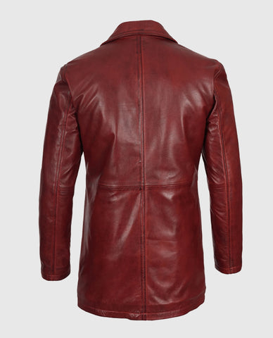 Men's Maroon Real Sheepskin Leather Coat