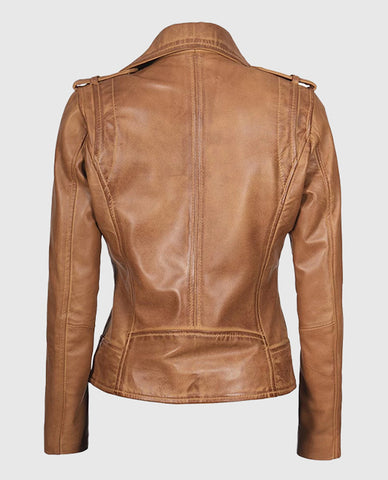 Kirsten Women's Asymmetrical Camel Brown Real Leather Jacket