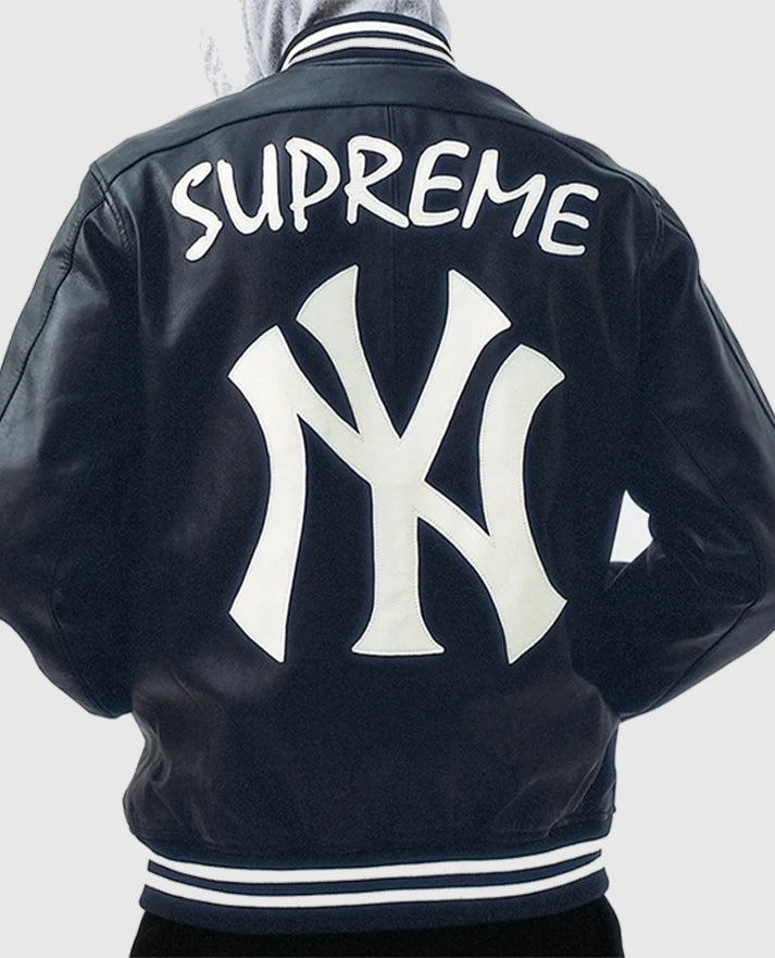 Supreme New York Yankees Full-Zip Varsity Leather Jacket