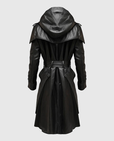Men's Black Stylish Hooded Leather Coat