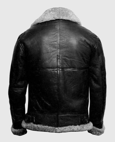 FUR Aviator Flying Pilot Bomber Black Jacket