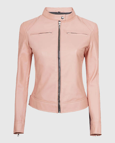 Women's Cafe Racer Light Pink Leather Jacket