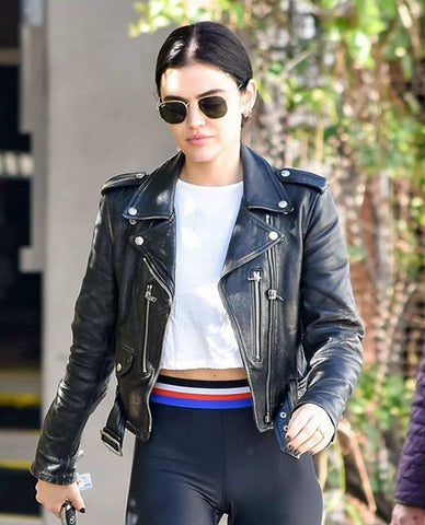 Lucy Hale Black Biker Leather Jacket