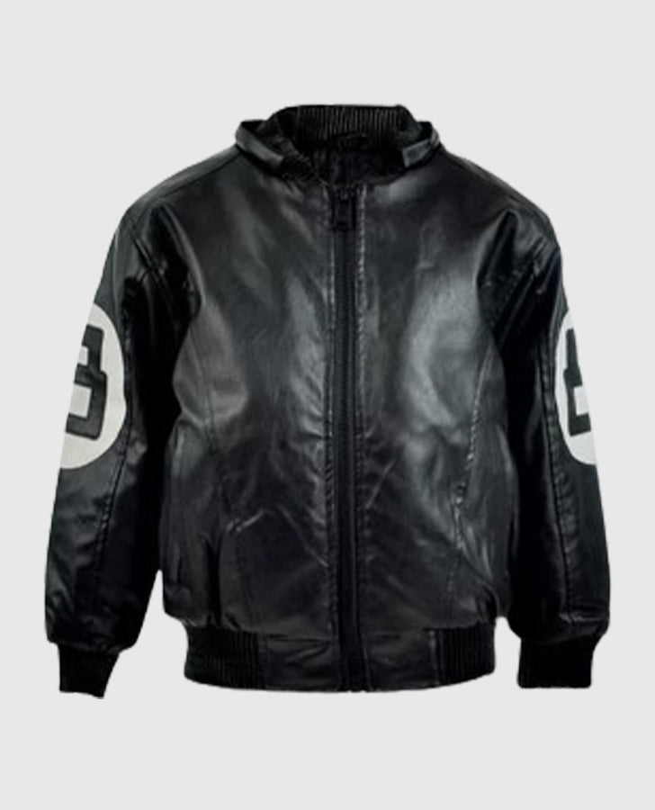 Men's 8 Ball Black Hooded Bomber leather Jacket
