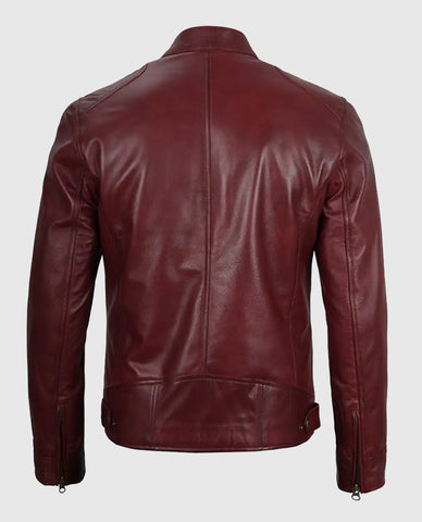 Men's Maroon Cafe Racer Leather Jacket