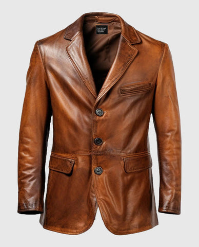 Men's Vintage Brown Leather Blazer