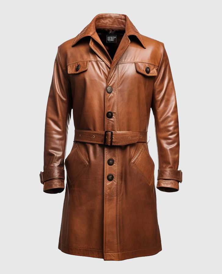 Men's Distressed Vintage Brown Leather Trench Coat – Supernatural