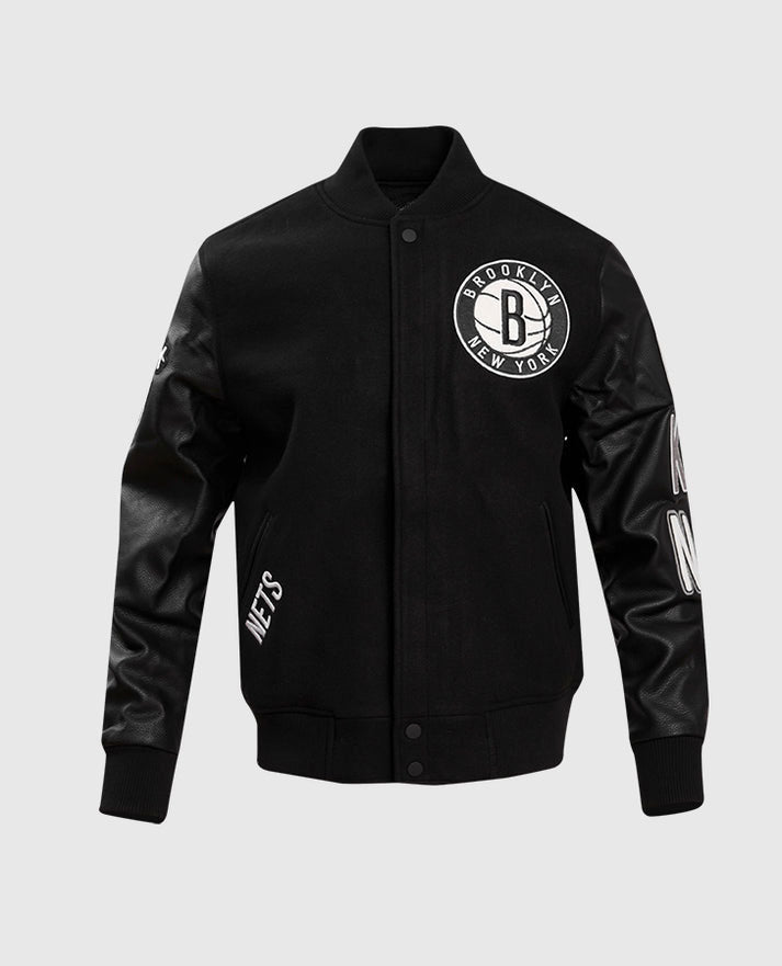 NBA Brooklyn Nets Men's Black & White Varsity Jacket
