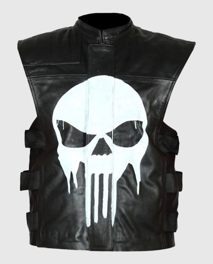 The Punisher Black Biker Leather Vest – Genuine Jacket Store