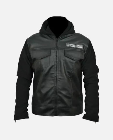 Sons Of Anarchy Black Leather Jacket with Hoodie