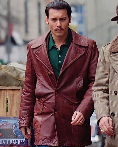 Johnny Depp Donnie Brasco Maroon Leather Blazer Jacket