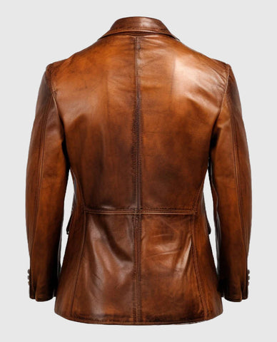 Men's Vintage Brown Leather Blazer