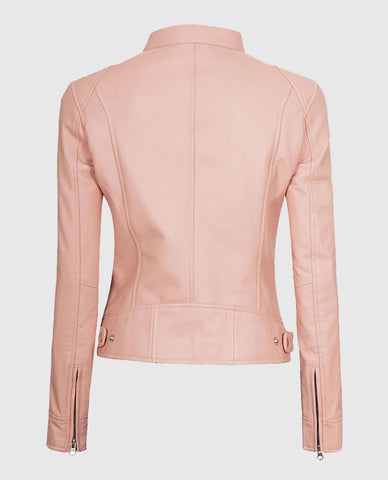 Women's Cafe Racer Light Pink Leather Jacket