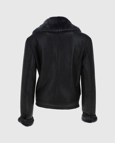 Women's Black Aviator Shearling Jacket