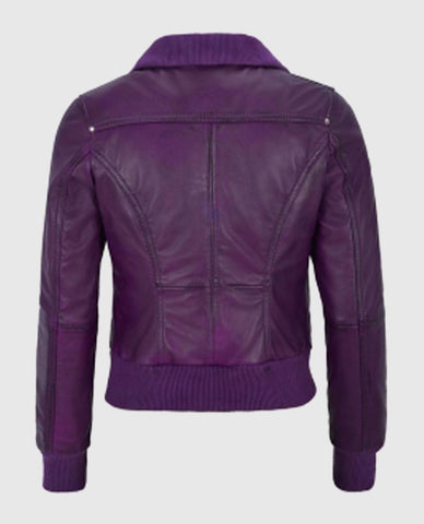 Women's Aviator Purple Bomber Leather Jacket