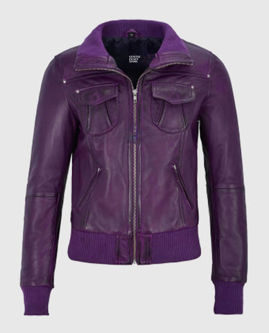 Women's Aviator Purple Bomber Leather Jacket