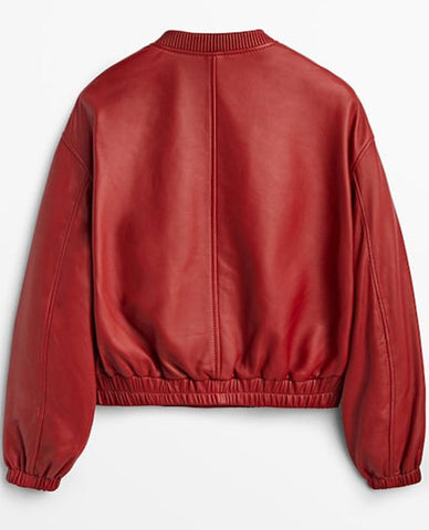 Women's B3 Red Aviator Leather Bomber Jacket