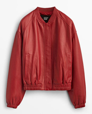 Women's B3 Red Aviator Leather Bomber Jacket