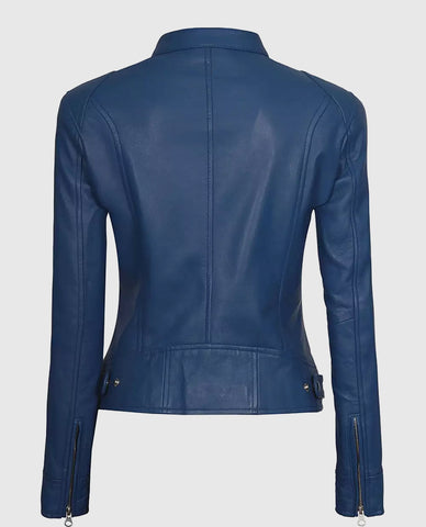 Women's Blue Cafe Racer Leather Jacket