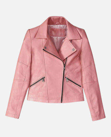 Women's Pink Leather Biker Jacket