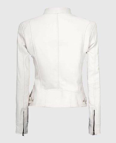 Women's White Leather Cafe Racer Jacket